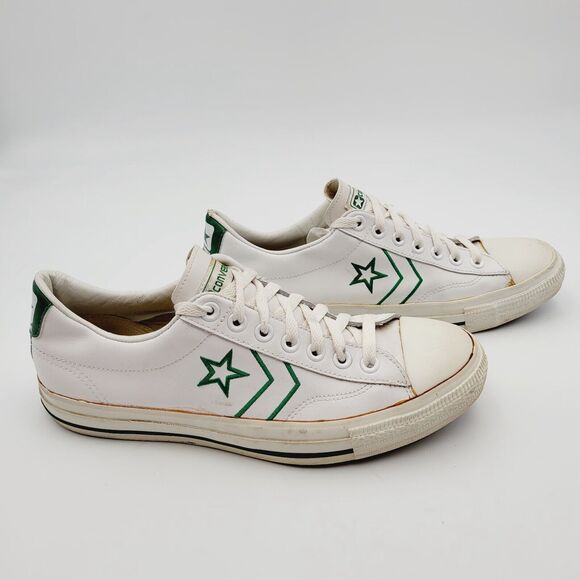 Vtg 70s Converse Pro All Star Leather Sneakers White Rare Size 9.5 Green main image 8